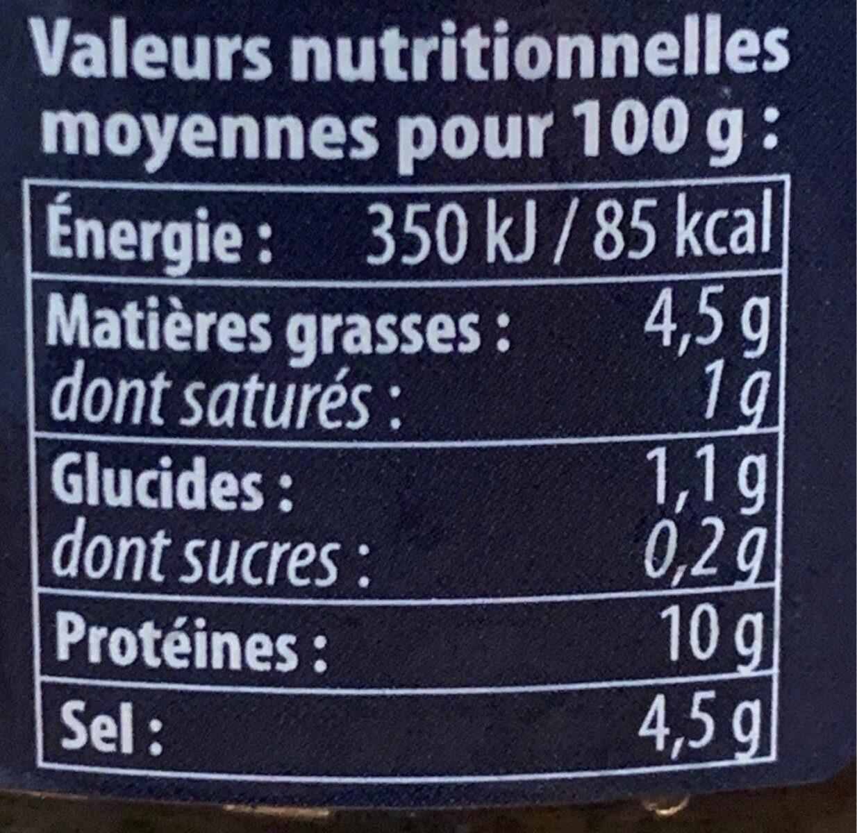 Oeufs De Lompe Noir Verrine - Tableau nutritionnel