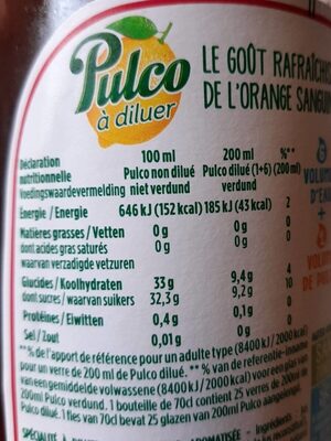 Pulco Orange Sanguine - Nutrition facts