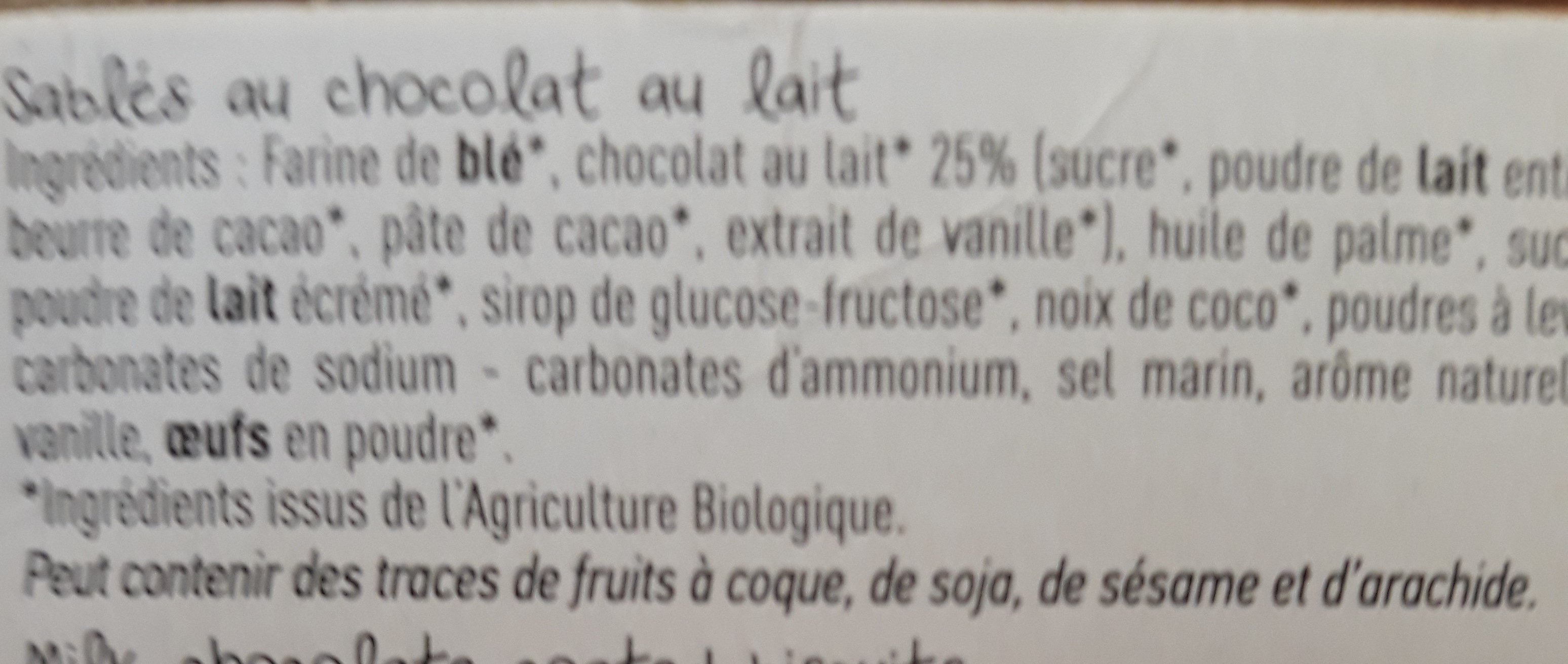 Sablé au chocolat au lait BIO - Ingrédients