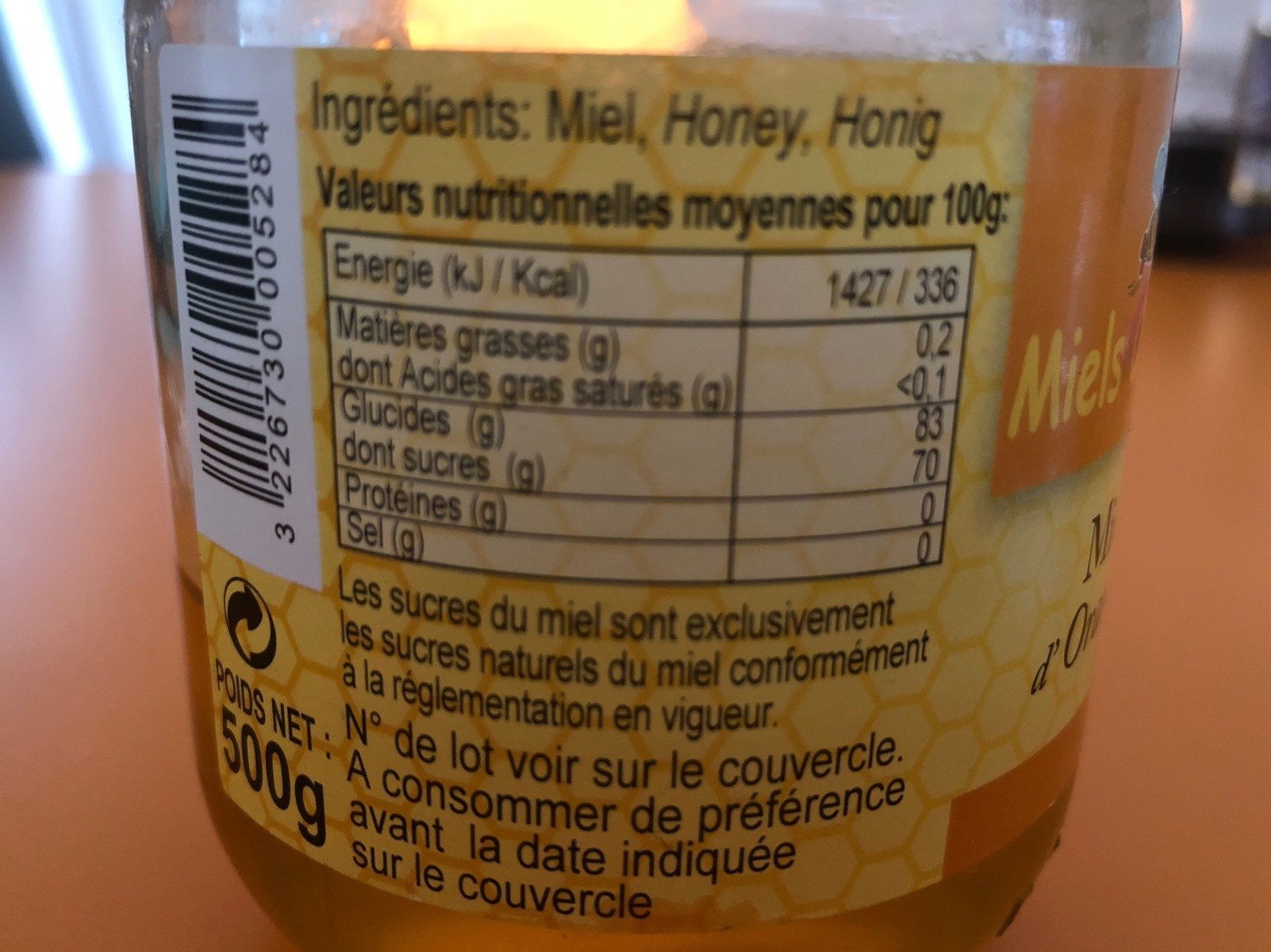 Miel d'oranger - Información nutricional - fr