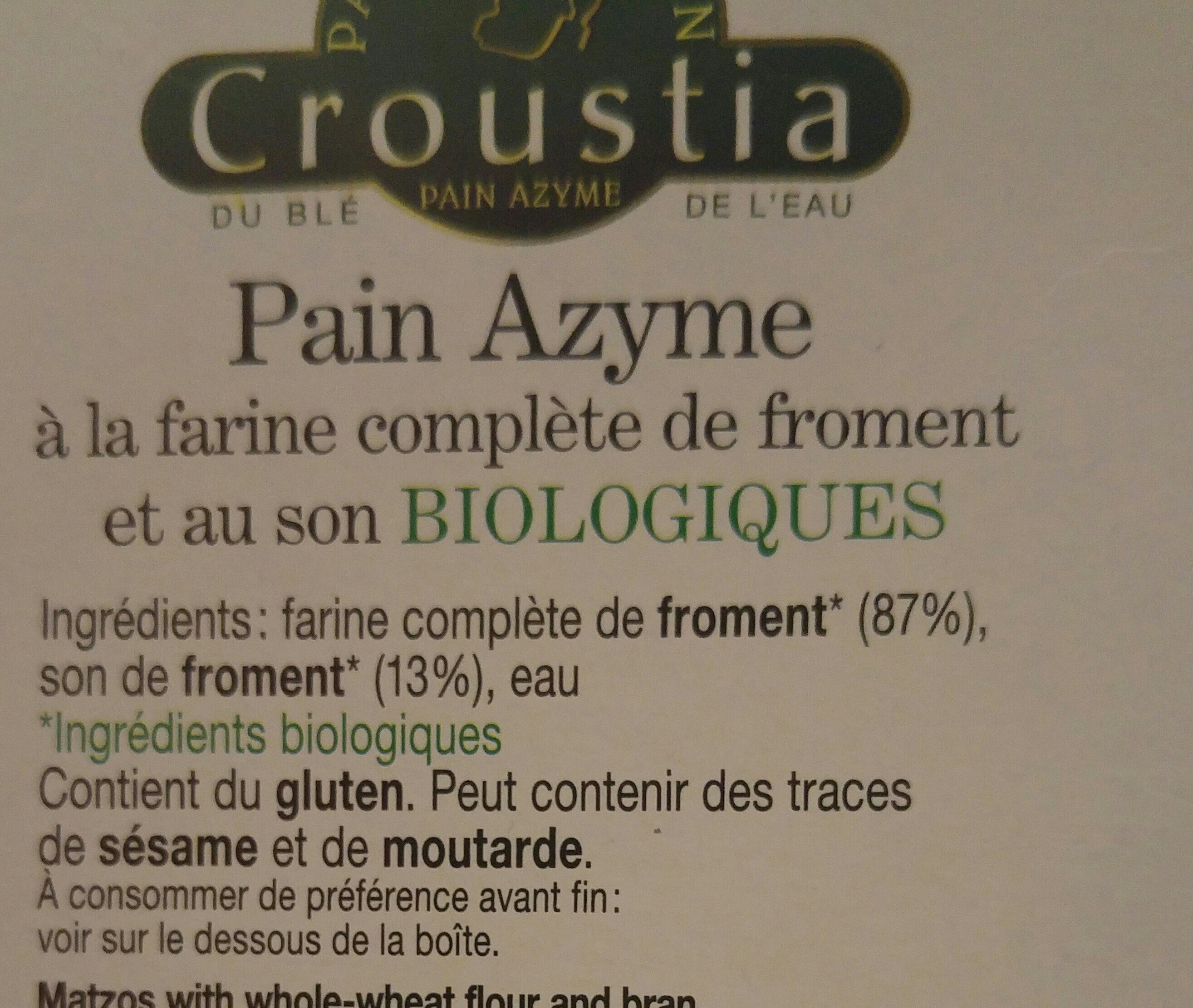 Pain azyme - Ingrédients