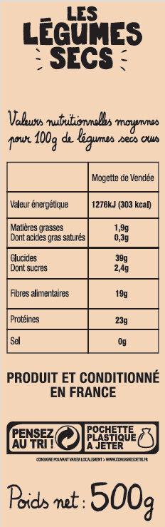 Mogette de Vendée Label Rouge - Valori nutrizionali - fr