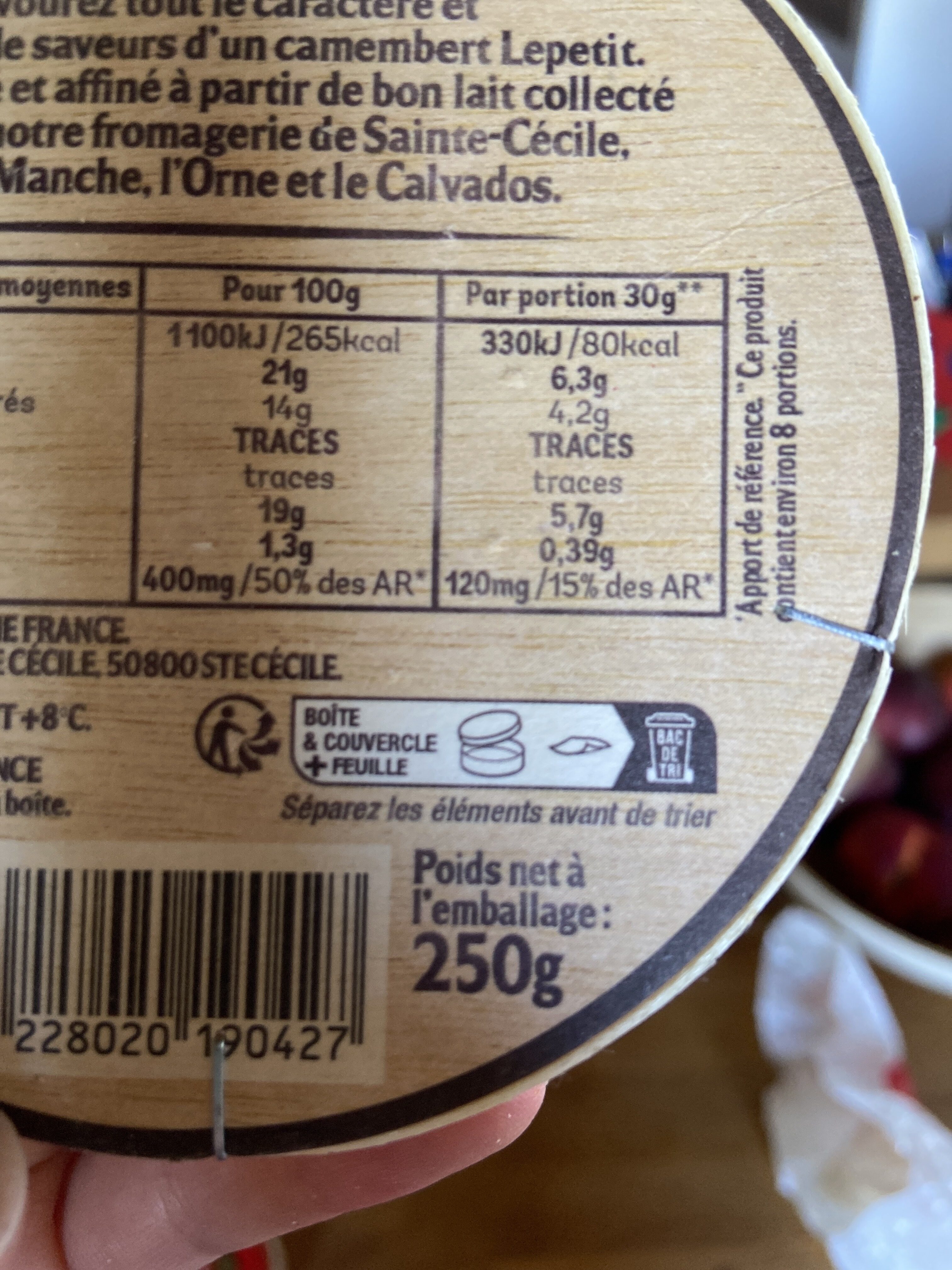 Camembert lepetit 250g 21% - Instruction de recyclage et/ou informations d'emballage
