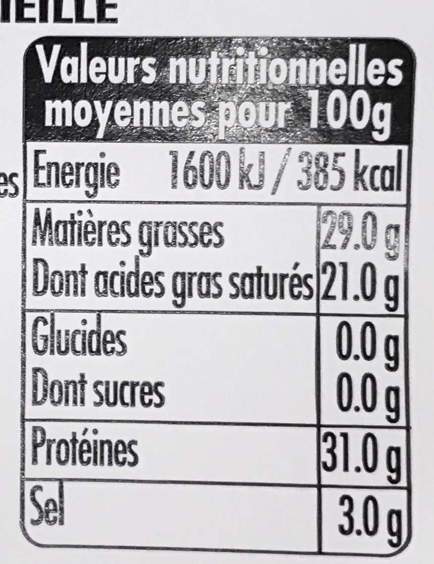 Dés de Mimolette Française vieille - Tableau nutritionnel