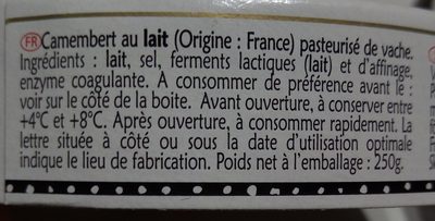 Plasir De Roy, Camembert 45+ - Ingredients - fr