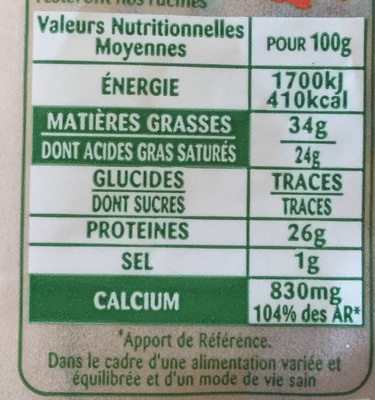 Comté le Montarlier affiné 6 mois - Nutrition facts - fr