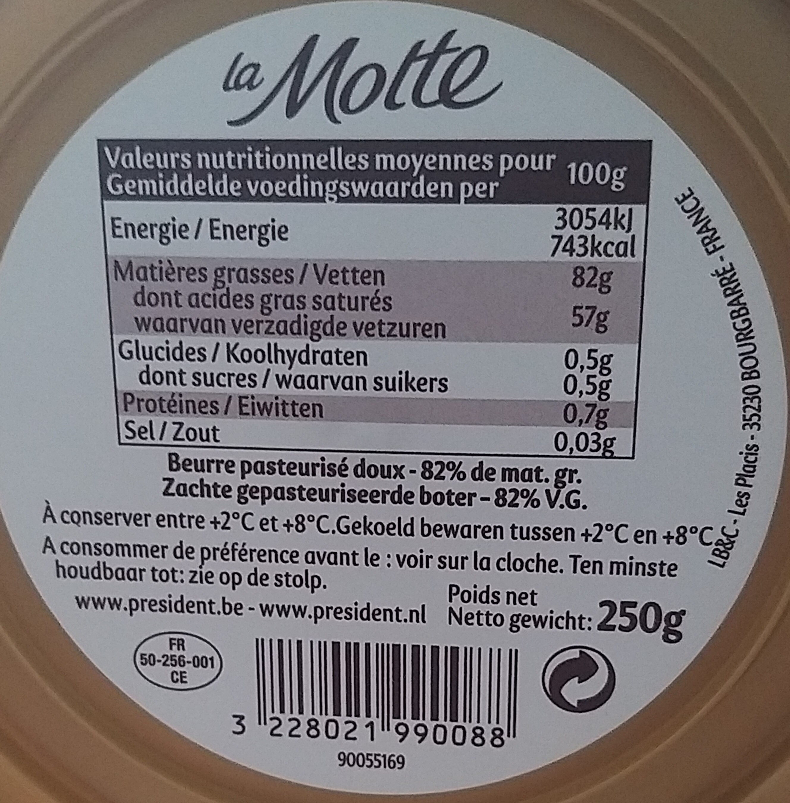 Butter La Motte - Doux - Tableau nutritionnel
