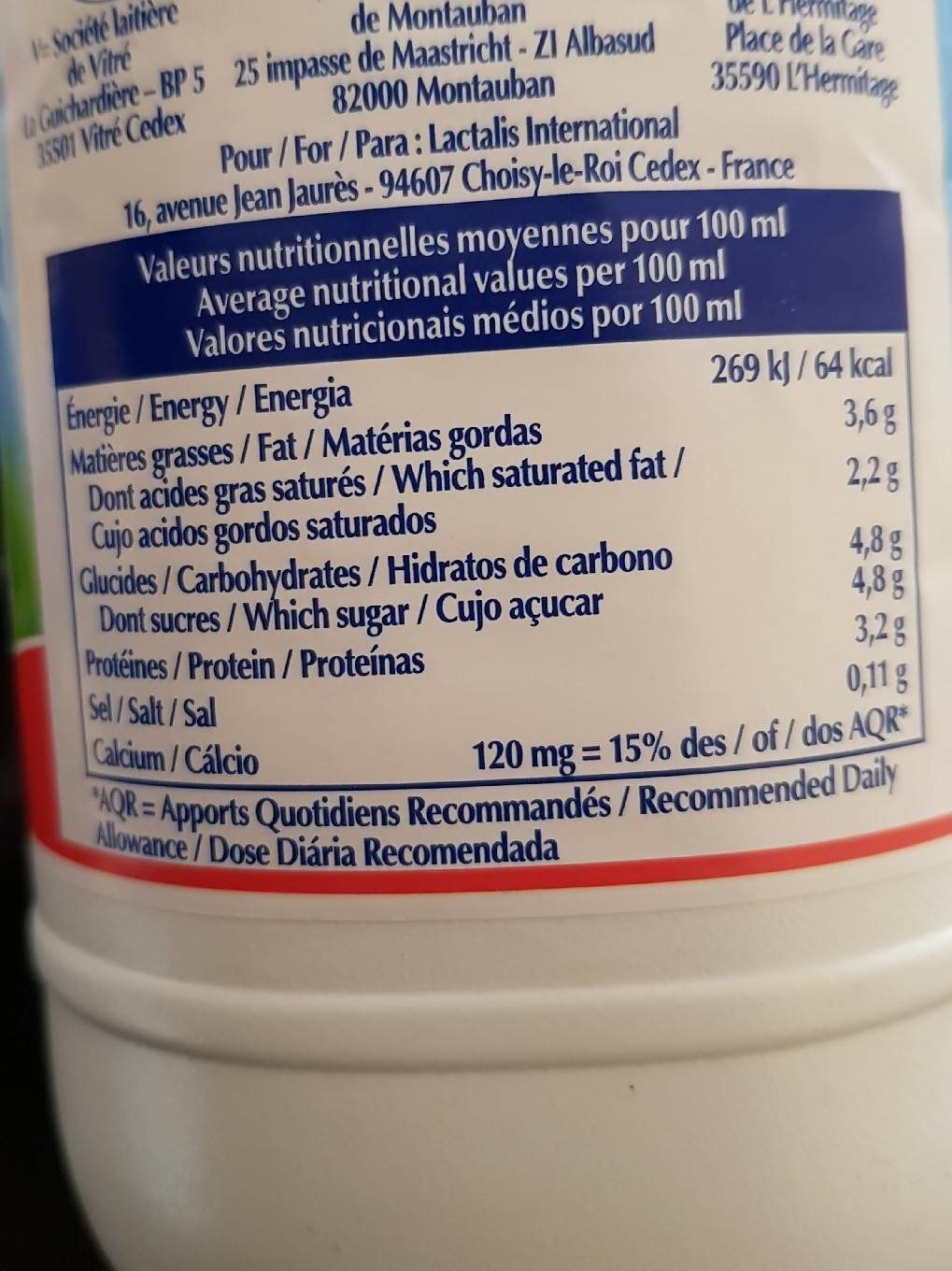 Whole Milk UHT - Nutrition facts - fr