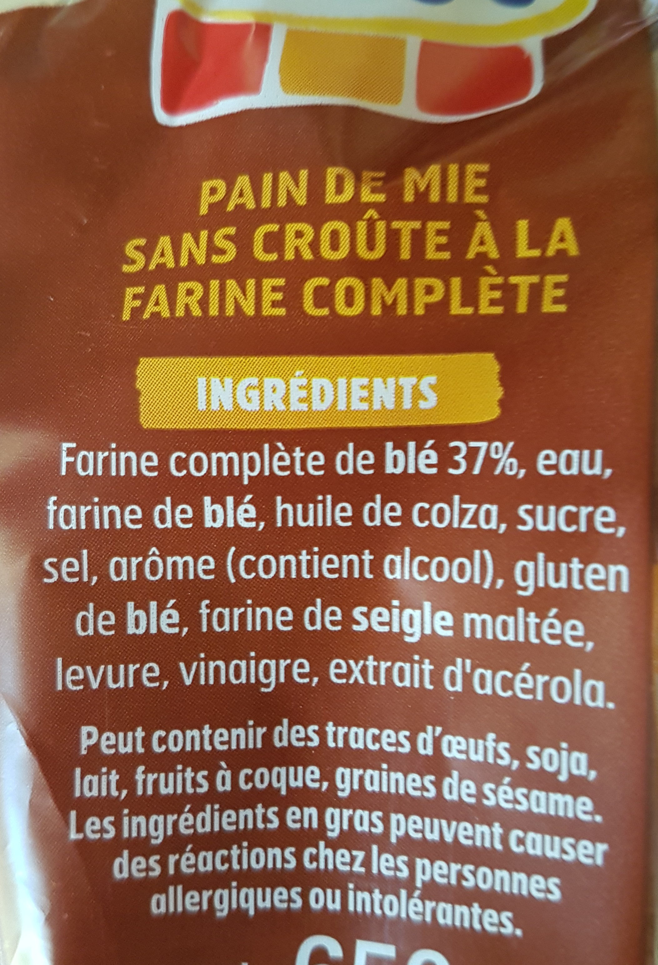 Pain de mie 100% mie complet sans croute - Ingrediënten - fr