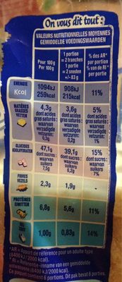 100% mie nature grandes tranches 50 - Nutrition facts - fr
