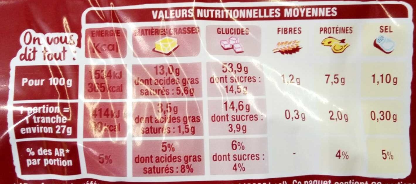 Brioche tranchée nature - Valori nutrizionali - fr