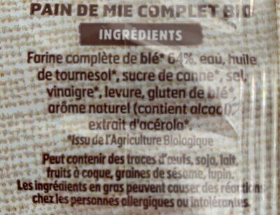 Pain AMS complet biologique - Ingredients - fr