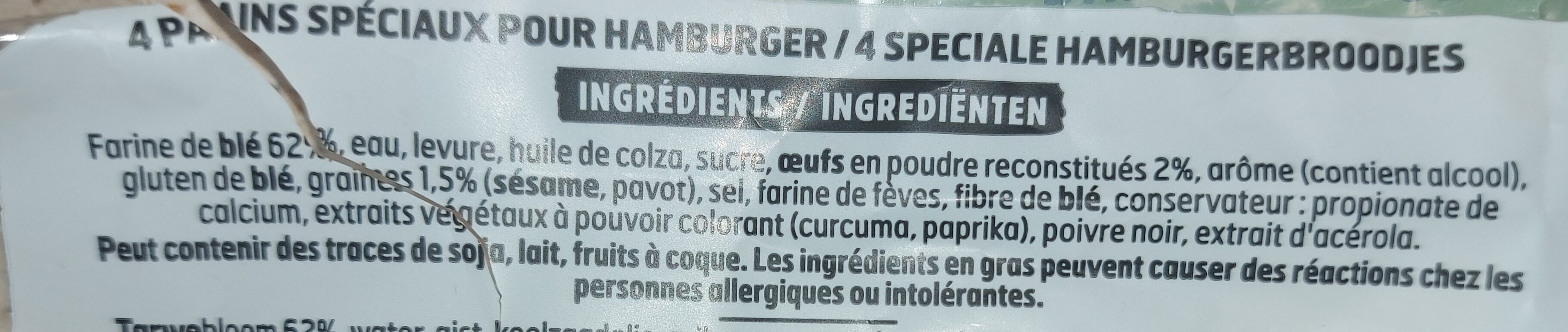 Harrys pain burger brioché aux graines x4 - المكونات - fr