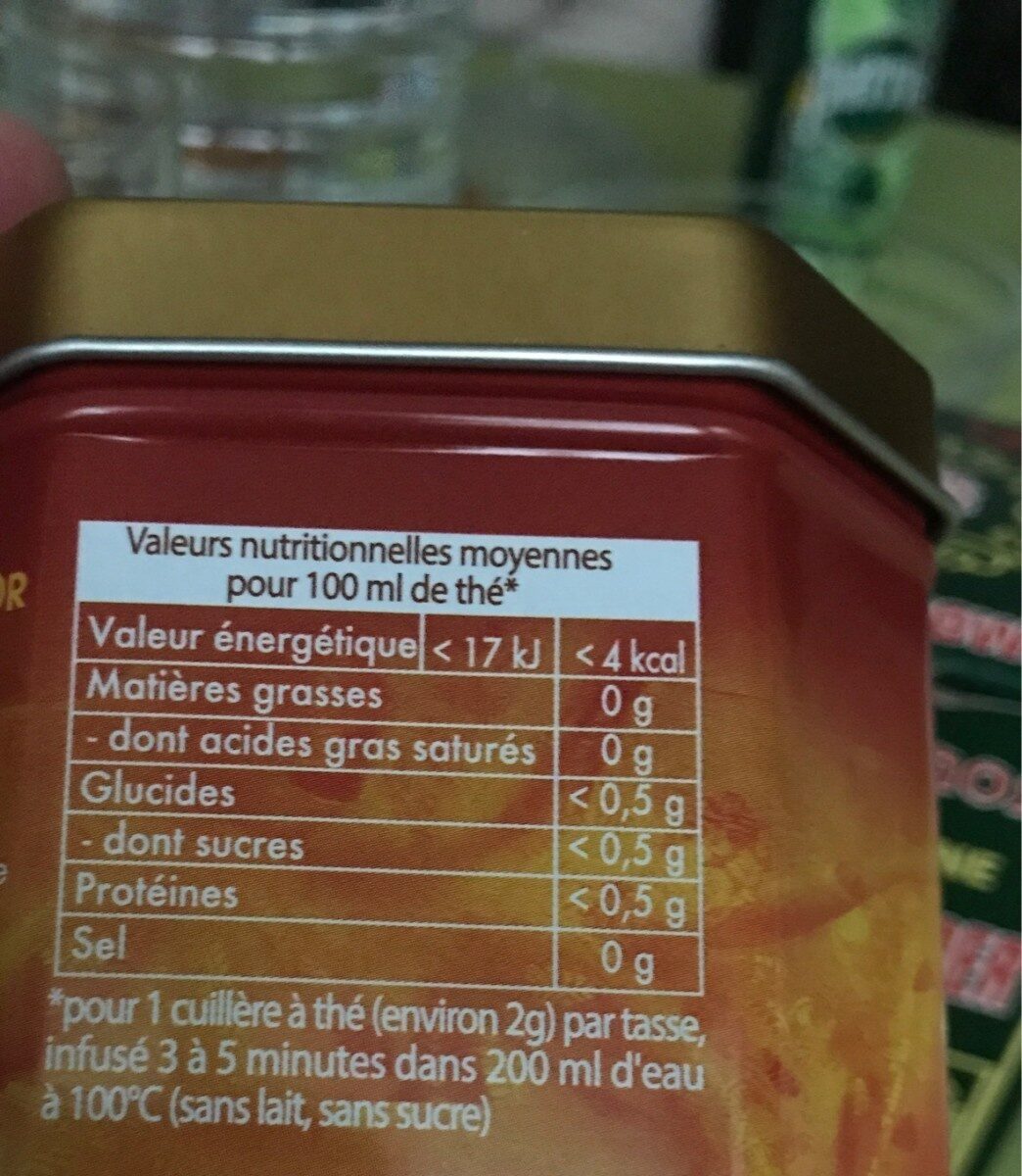 Thé Noir Orange Jaïpur Vrac Boite - Tableau nutritionnel