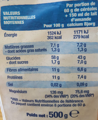 Flocons d'avoine céréale complète - Información nutricional - fr