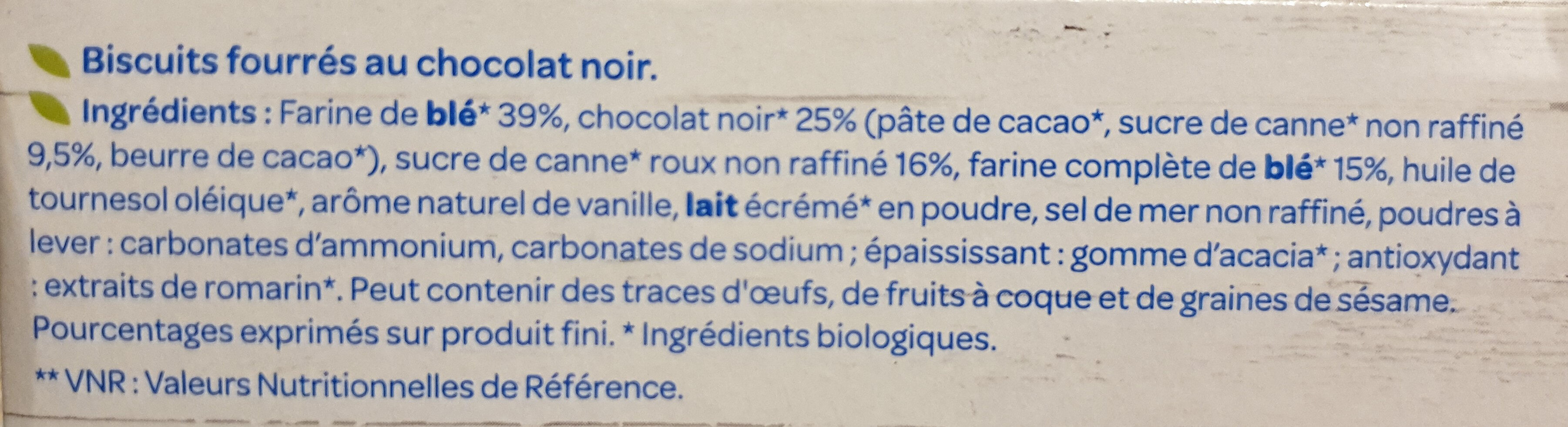 Fourrés Chocolat noir BIO - Ingredientes - fr