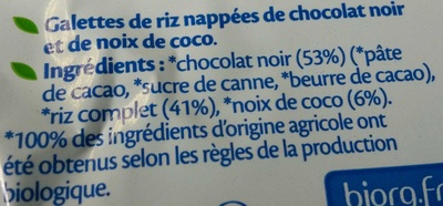 Galettes de riz chocolat noir coco bio - Ingrédients