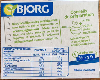 Bouillon cube légumes - Nutrition facts - fr