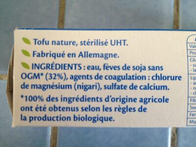 Tofu Nature Sachets fraîcheur - Ingredients - fr