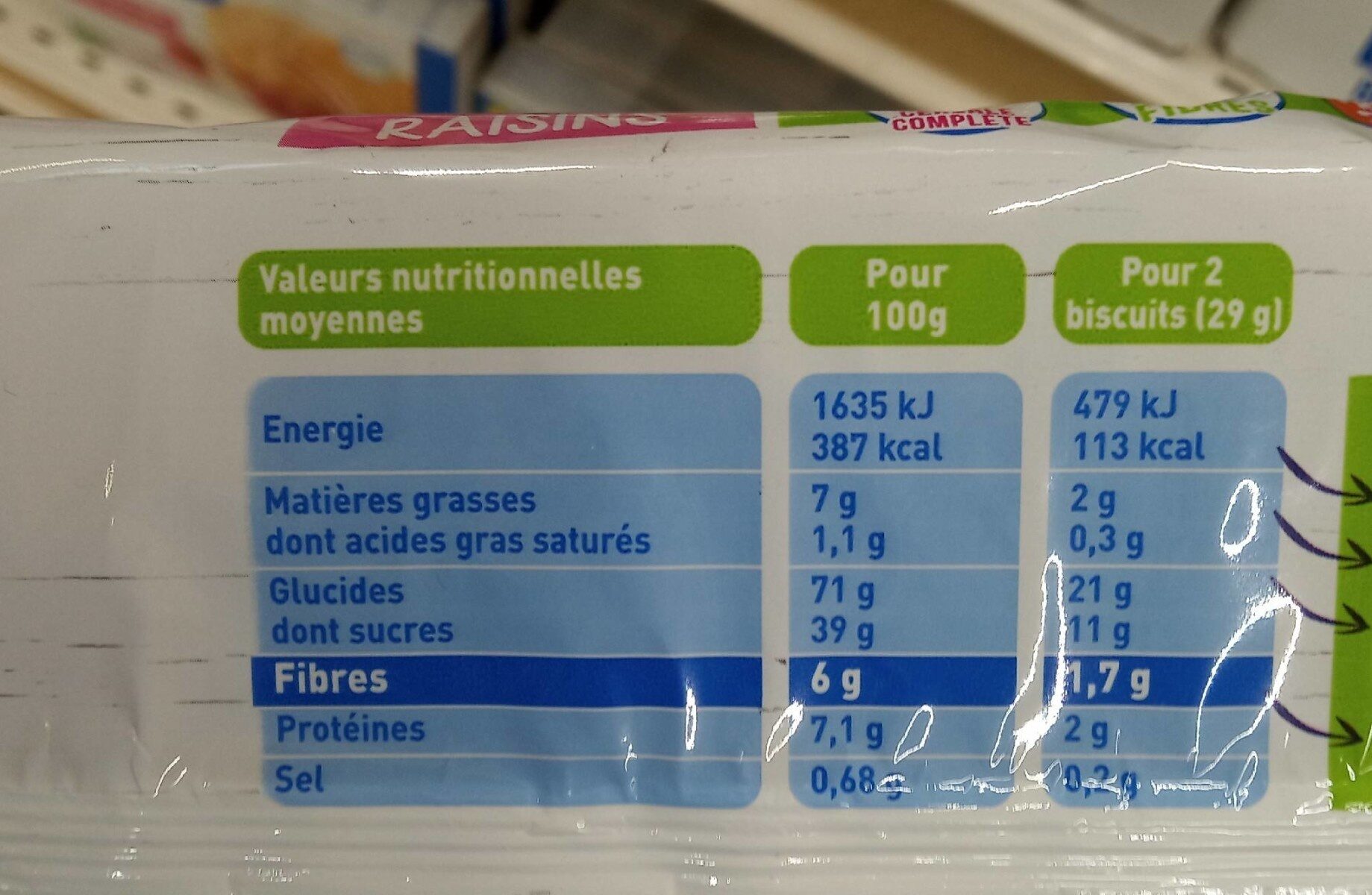 Bio nutri+ céréales raisin - Nährwertangaben - fr