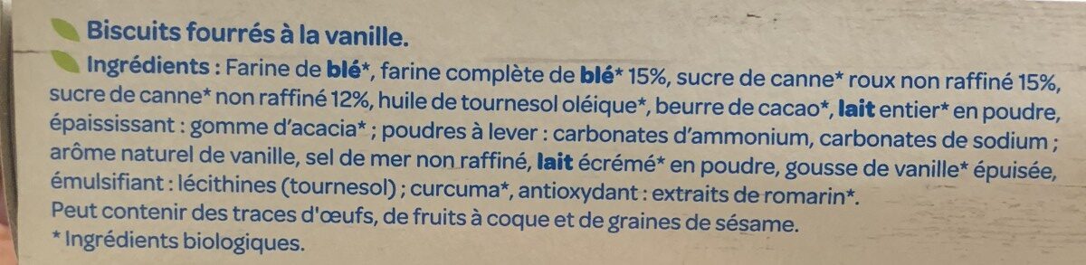 Fourrés vanille bio - Ingrediënten - fr