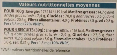 Biscuit Cacao Quinoa Sans Sucre - Nutrition facts - fr