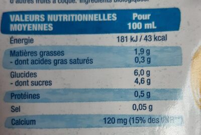 Lait d'amande vanille - Nutrition facts