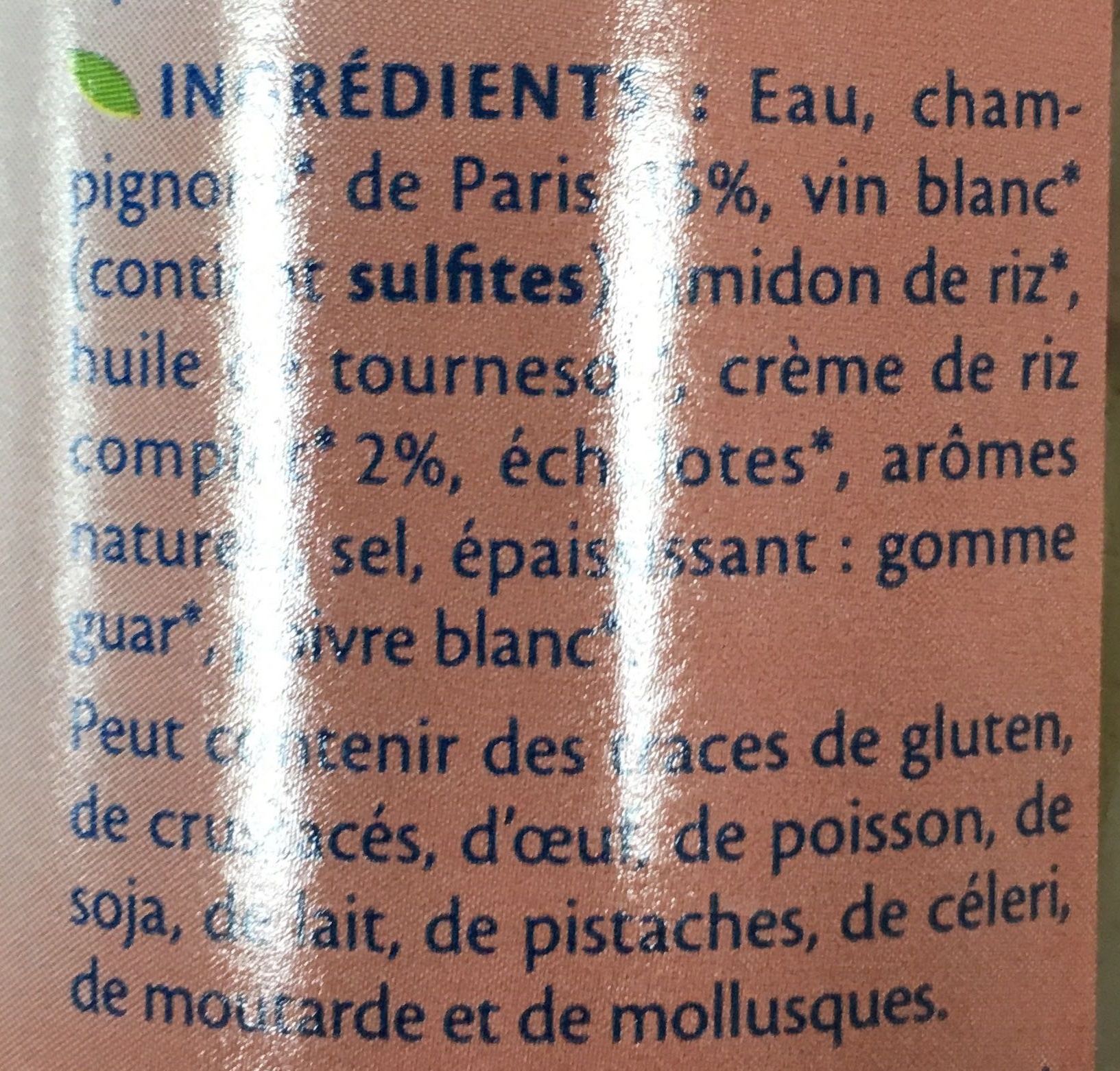 Sauce Champignons bio - Ingrédients