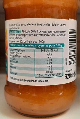 Confiture abricots - Tableau nutritionnel