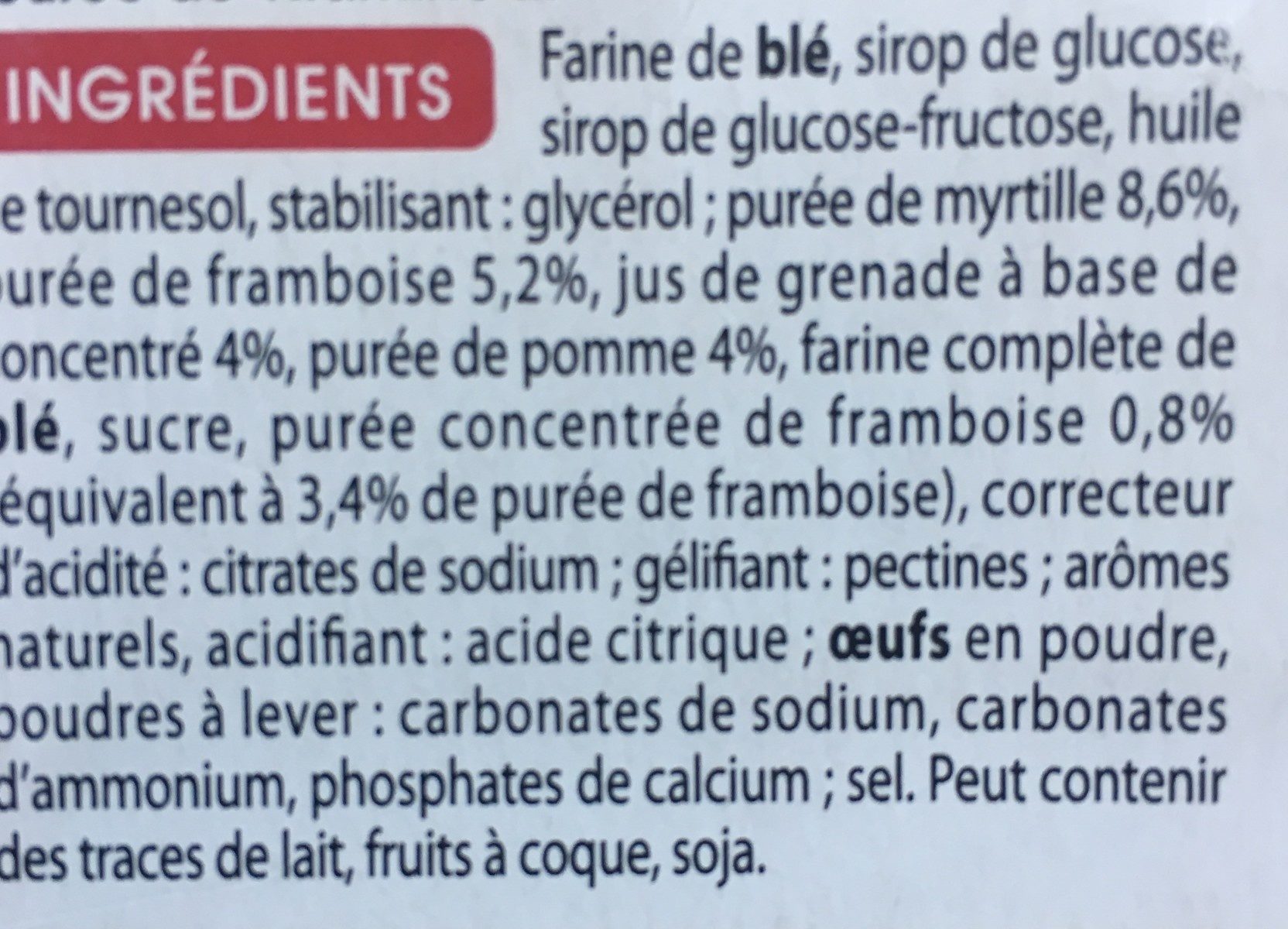 Tartelettes Framboise Myrtille Grenade - Ingrédients