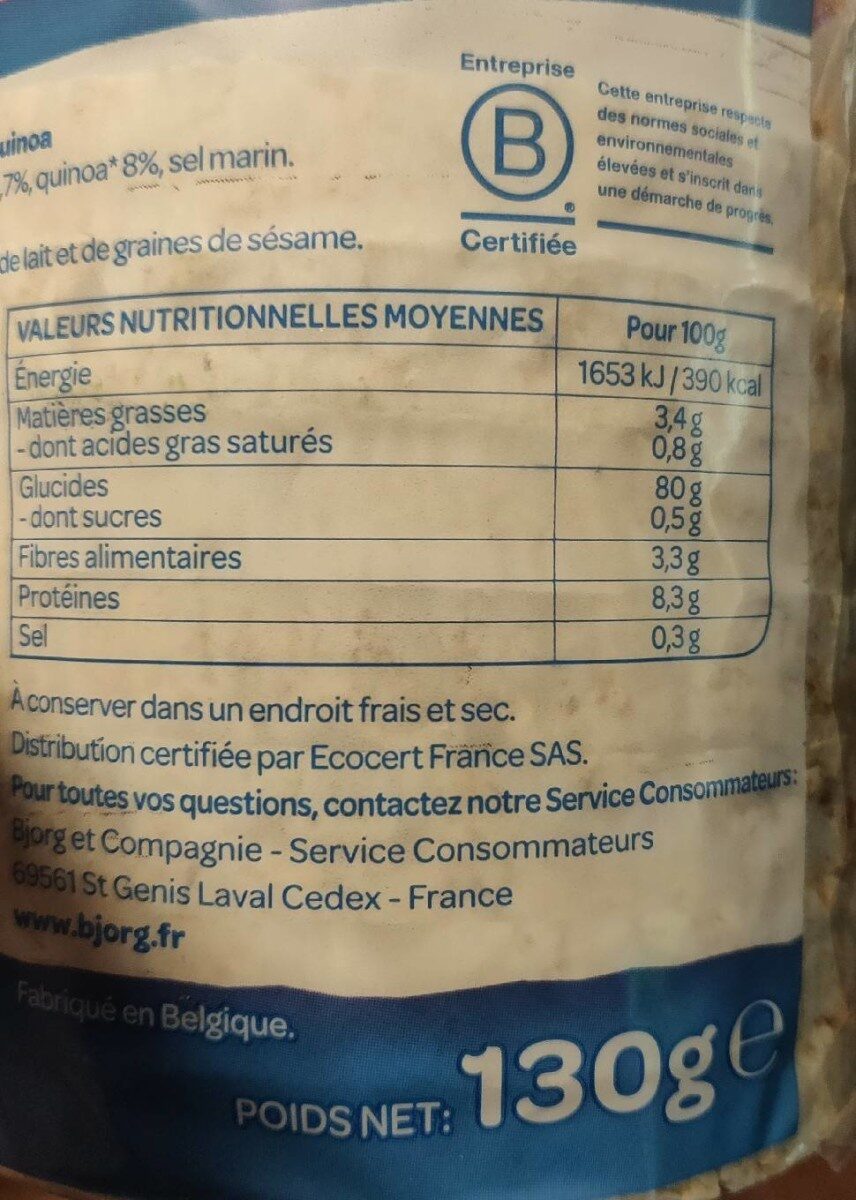 Galette riz quinoa - Valori nutrizionali - fr