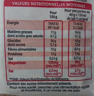 Muesli Chocolat - Nutrition facts - fr
