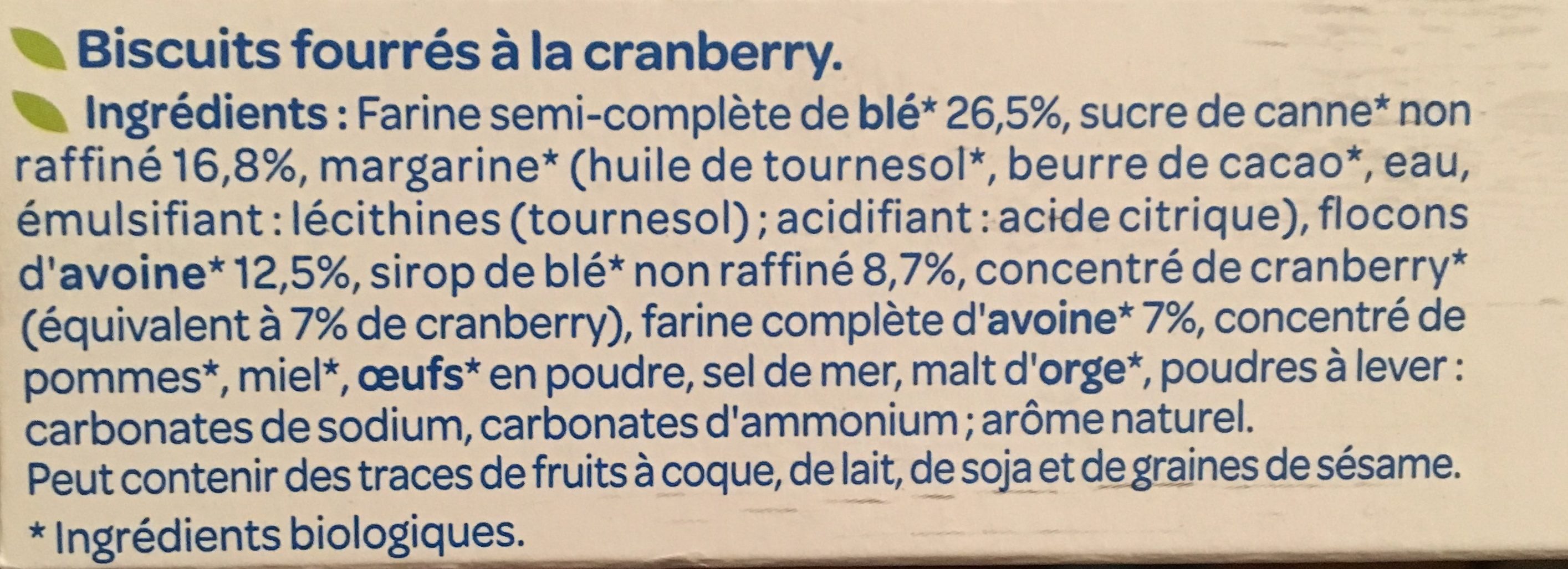 Fourrés Avoine Cranberry - Ingredients - fr