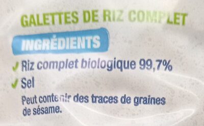 Galettes riz complet Bio - Ingredienti - fr