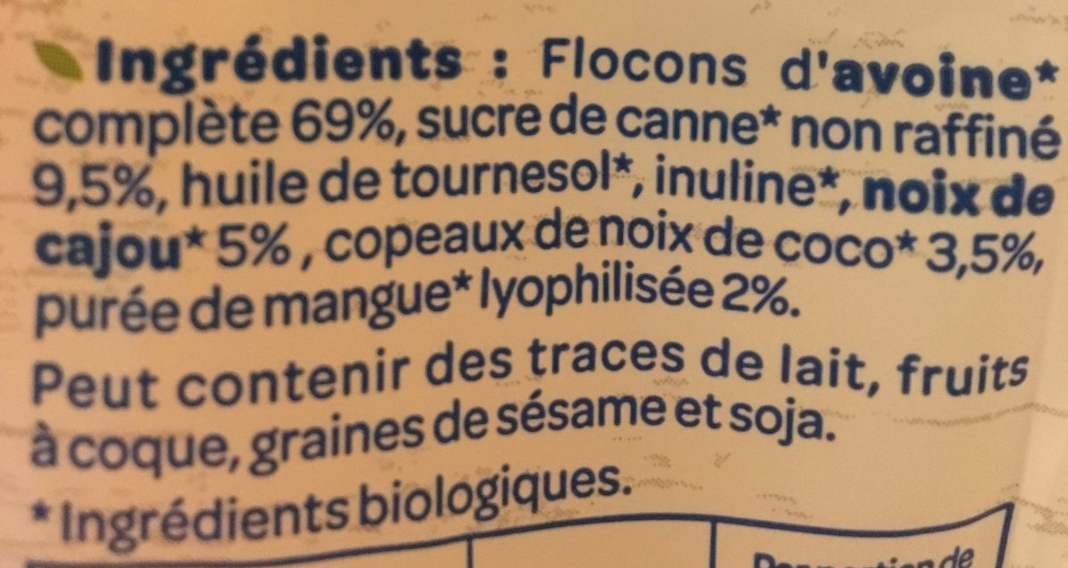 Granola Mangue Cajou - Ingredients - fr