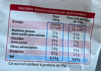 Chips nature - Nutrition facts - fr
