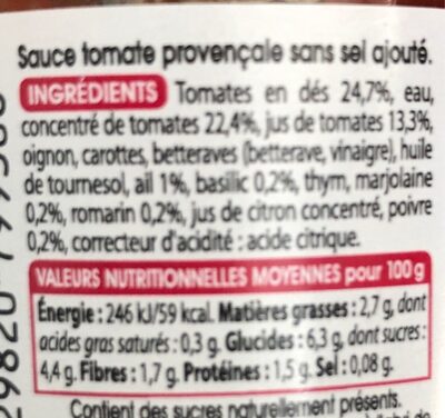 Sauce provençale - Nutrition facts