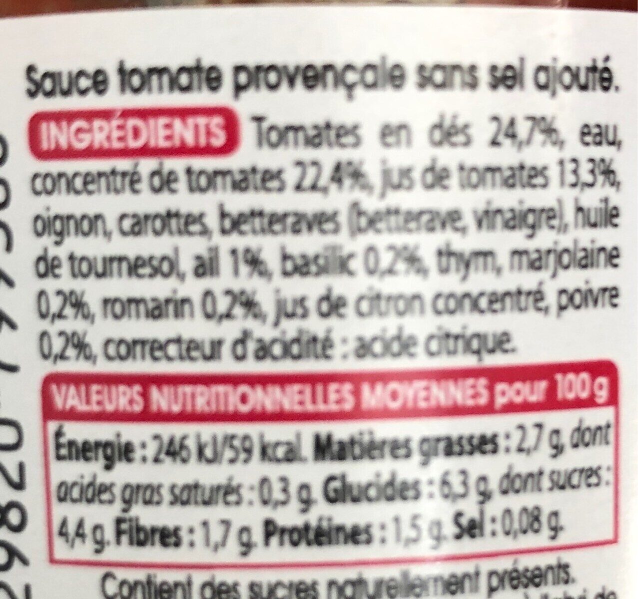 Sauce provençale - Nutrition facts - fr