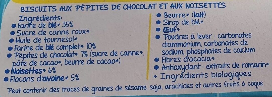 Les P'tits CURIEUX barres cookies choco noisettes - Ingrediënten - fr