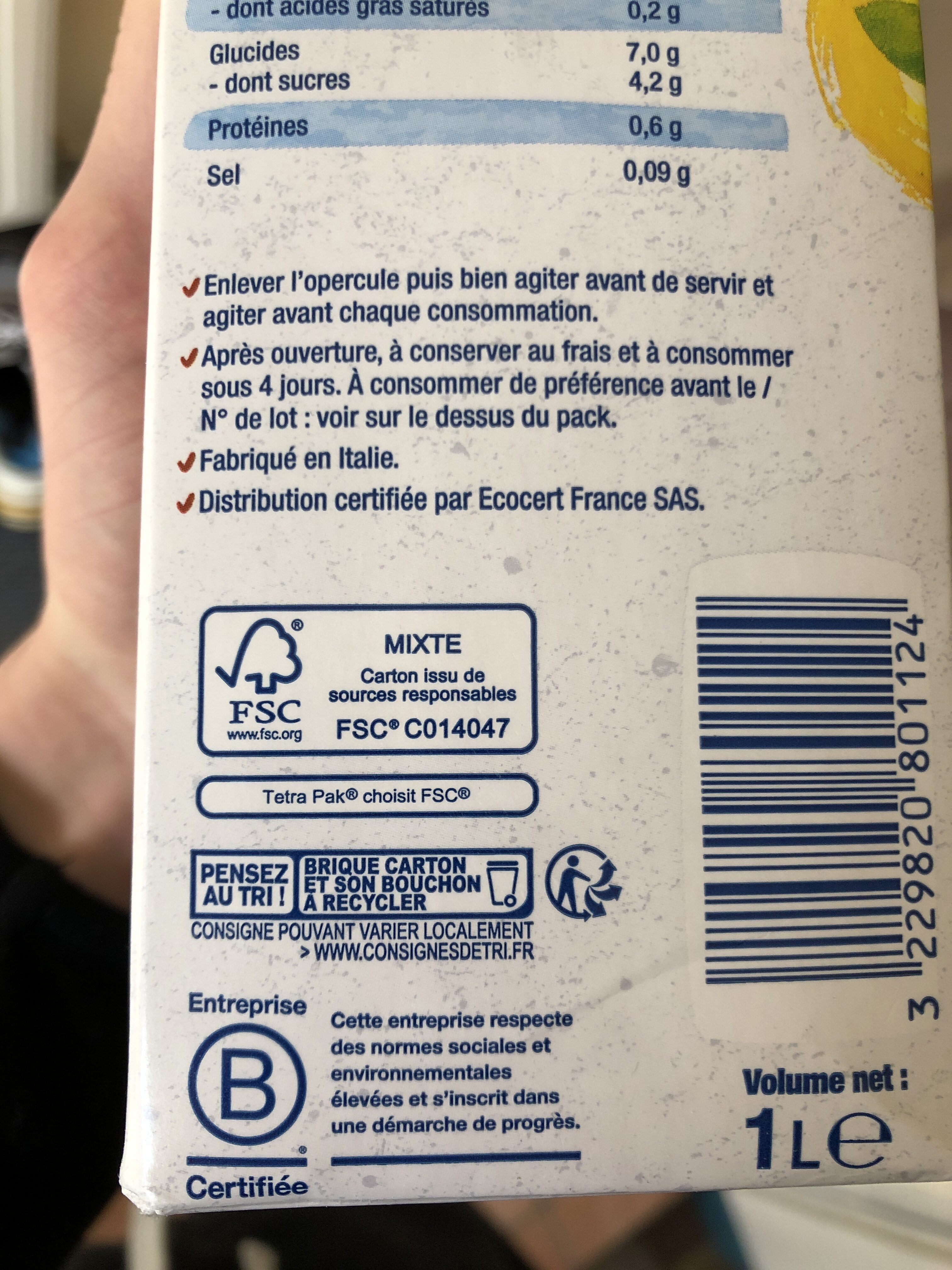Lait d'avoine toastée - Instruction de recyclage et/ou informations d'emballage - en
