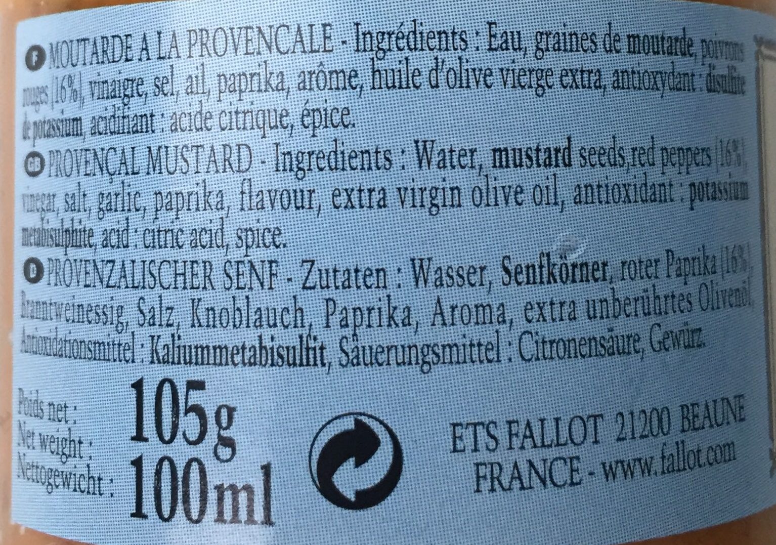 Moutarde à la Provençale - Ingrédients