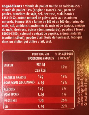 Nuggets 100% Poulet 800g - Nutrition facts - fr