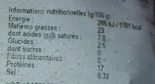 Parfait de poularde farcie au foie gras et aux cèpes surgelé - Tableau nutritionnel