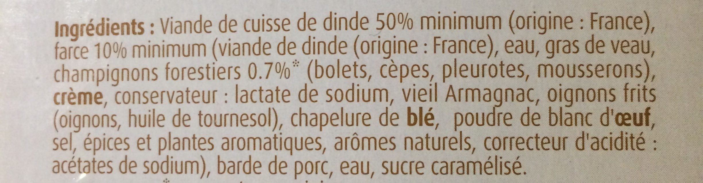 Rôti de dinde farci à la forestière - Ingredients - fr