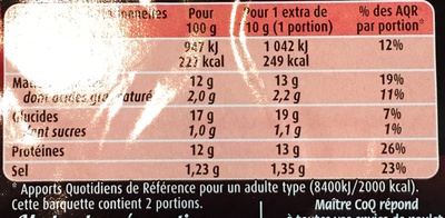 L'Extra Cordon Rouge (x 2) - Tableau nutritionnel