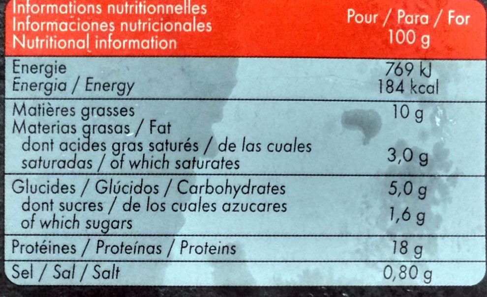 Hachés de poulet rôtis 720g étui - Tableau nutritionnel