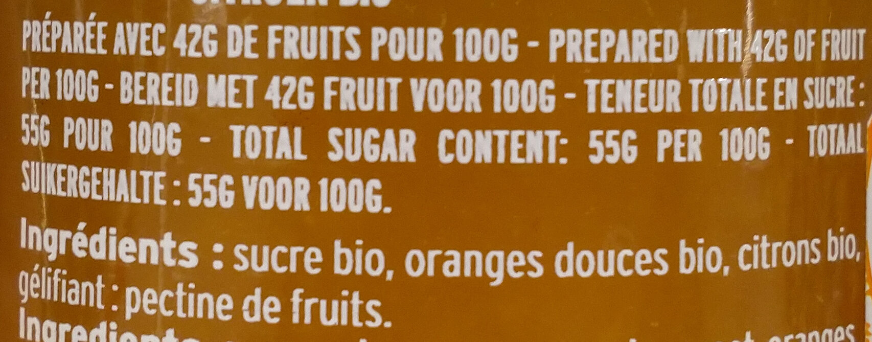 BIO Marmelade d'Orange et de Citron - Ingrédients