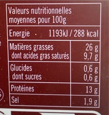 Knacks d'Alsace 4 pièces - Tableau nutritionnel