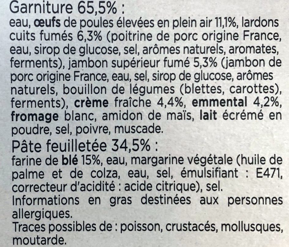 Quiche Lorraine, Lardons et Jambon supérieur fumés - Ingrediënten - fr