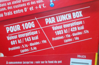 Lunch Box Fusilli Bolognaise - Tableau nutritionnel